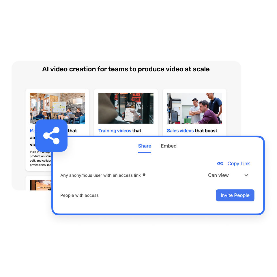 Share customer support FAQ videos from Visla via link, embed, or export